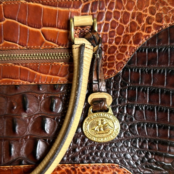 Brahmin  Baguette Brown and Tan Purse with Crocodile Pattern and Gold Hardware - Picture 12 of 15